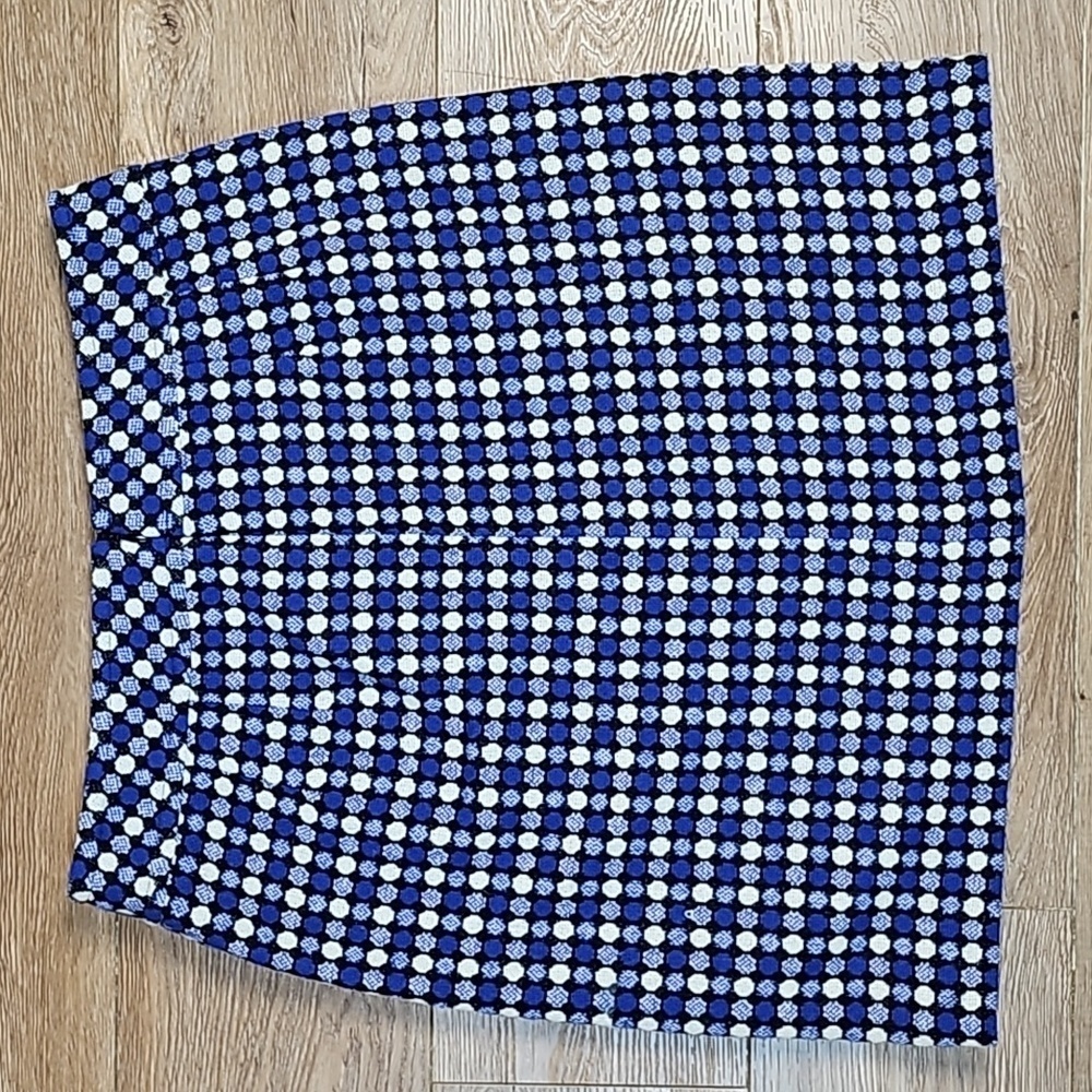 Talbots Wool Blend Tweed Royal Blue Black & White Mod Polka Dot Pattern Skirt - Picture 7 of 13